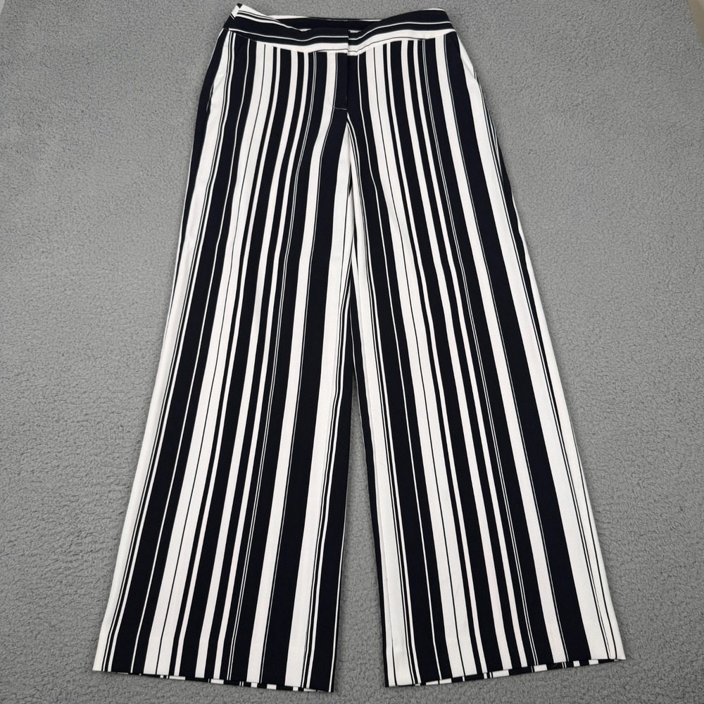 Black Label by Chicos Pants Womens 00 Black White Stripe Wide Leg Dress Trousers